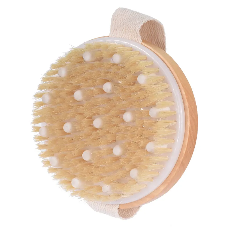 Body Brush for Wet or Dry Brushing Natural Bristles with Massage Nodes Gentle Exfoliating Improve Circulation XBJK2112