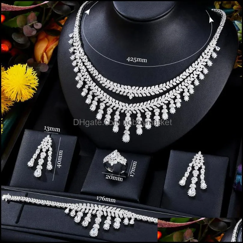 Earrings & Necklace Blachette Luxury Tassel Pendant Necklack 4PCS High Quality For Women Wedding Banquet Anniversary Fashion Zircon