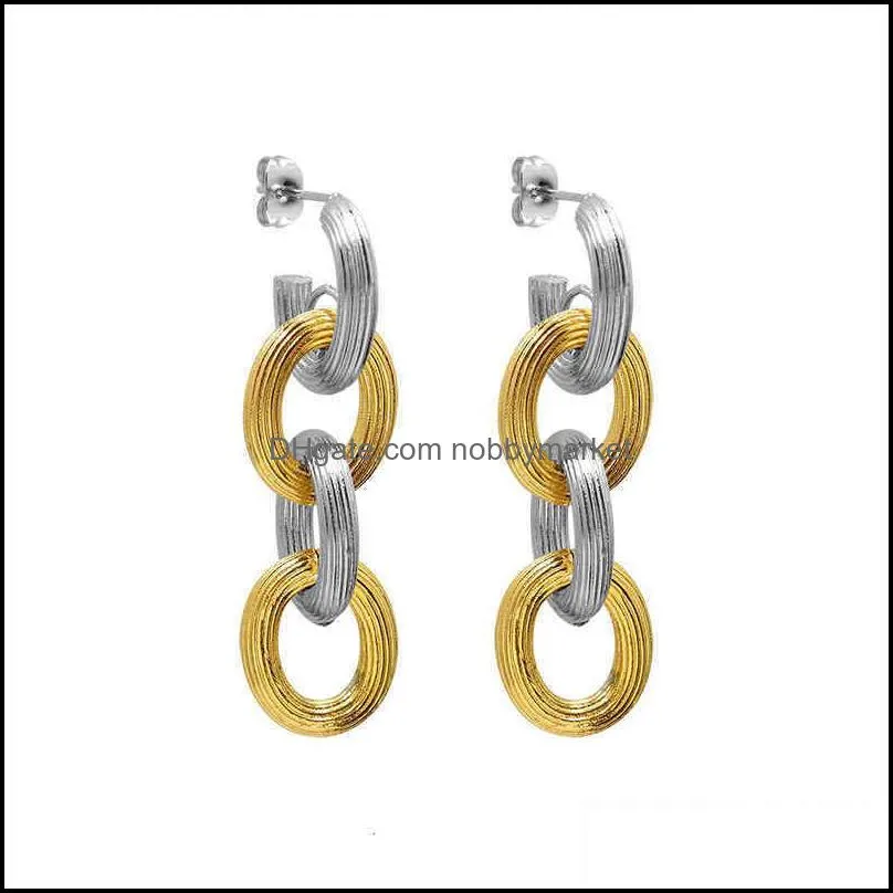 Brand Jewelry Findings Marka titanium steel niche light luxury jewelry embossed earrings bracelet plated 18K real gold set
