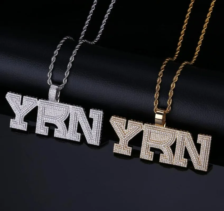 Hängsmycke Halsband Aitiei Iced Out Bling Yrn Letters Halsband med Rope Chain Men Guld Silver Color Hip Hop Fashion Smycken