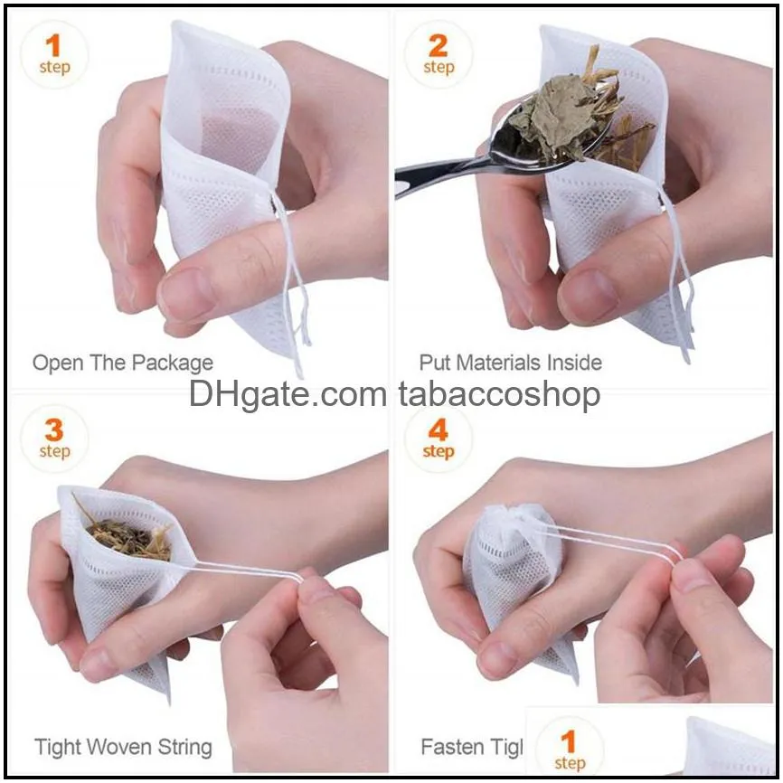 100Pcs Lot Tea Filter Bags Coffee Tools Non Woven Disposable Drawstring Infuser String Seal Filters Bag for Drinkware