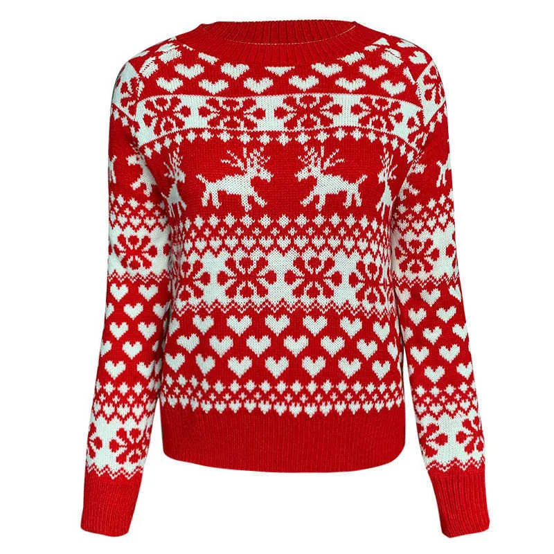 Sweater Women Christmas Deer Knitted Long Sleeve Round Neck Ladies Jumper Fashion Casual Winter Autumn Pullover ClothesPlus Size 220104