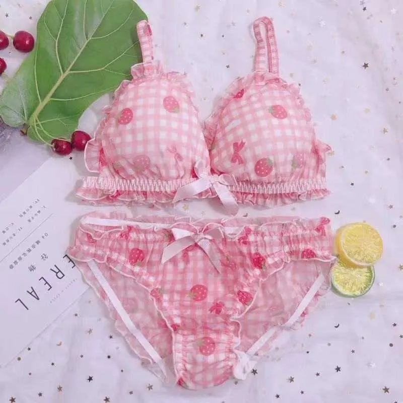 Strawberry / Print Japanese Milk Silk Bra & Panties Set Wirefree