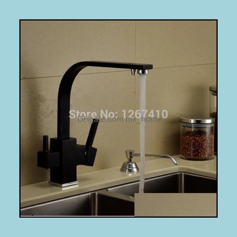 Wholesale- Rolya Reverse Osmosis Three Way Sink Mixer 3 way water filter tap Brass Construction Alba Black Tri Flow Kitchen Faucet1