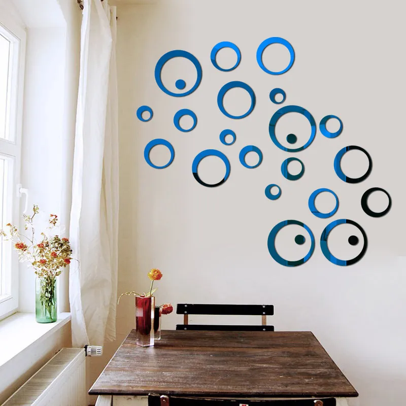 33 Pcs Removable Round Mirror Wall Stickers Self Adhesive Acrylic Circle Mirrors Wall Decal Decorative Mirrors for Wall Decor Window Door Room Bedroom