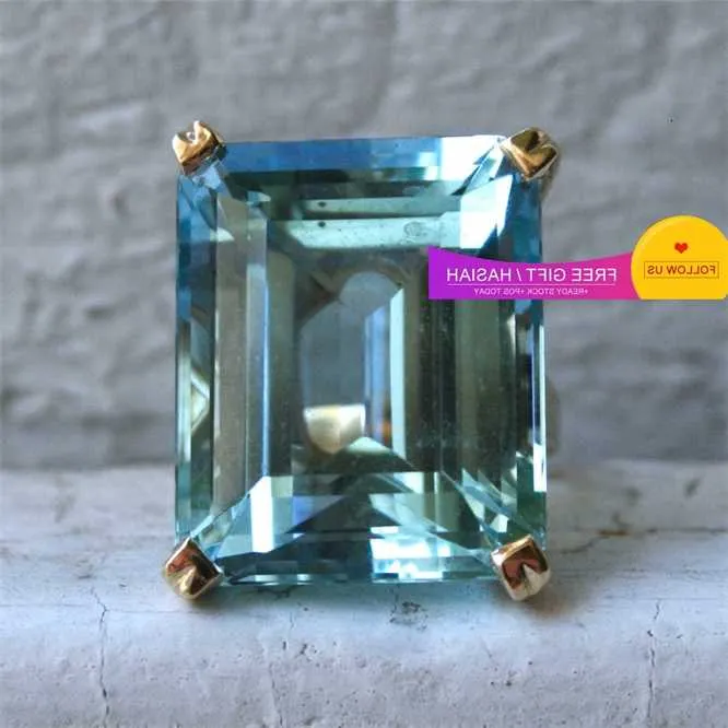 Baojiali New Inlaid Topaz Stone Sea Blue Princess Diamond Ring Exaggerated Engagement Ring Female