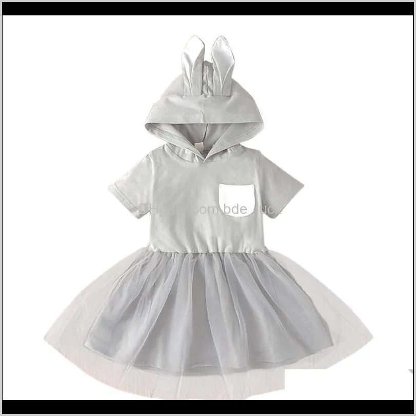 Toddler Baby Girls Short Sleeve Easter Ears Hoodie Tulle Princess Dress Girl`s Dresses
