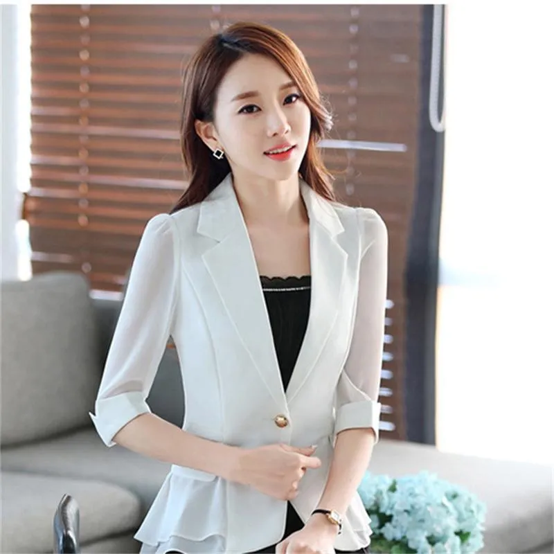 Chic Ruffled Chiffon Short Blazer Coat 2024 Sommer Korean Plus Size Fashion WeiB Schwarz Von 21 09 DHgate