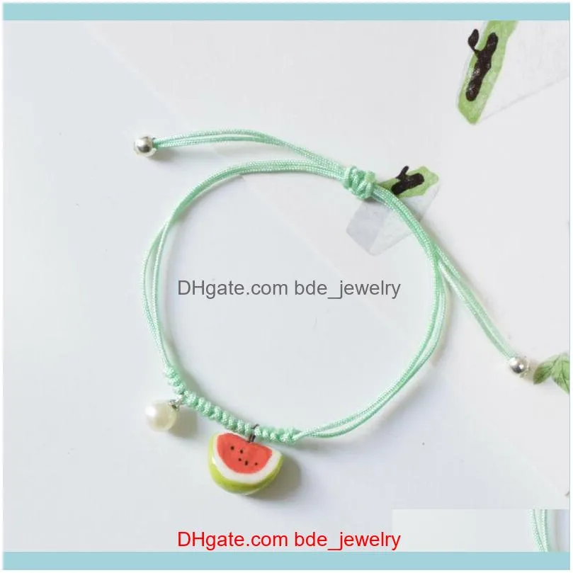 Charm Bracelets Women Girl Cute Fruit Ceramics Bracelet Watermelon Hand Chain Leisure Jewelry Fashion Handmade Gift