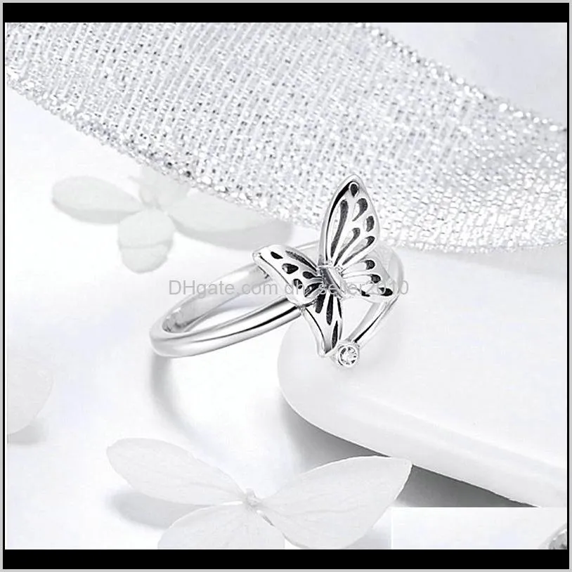 authentic 925 sterling silver vintage butterfly adjustable finger rings for women wedding engagement ring fashion jewelry scr448