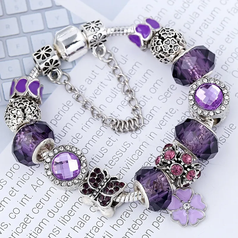 Pandora purple charm bracelet deals