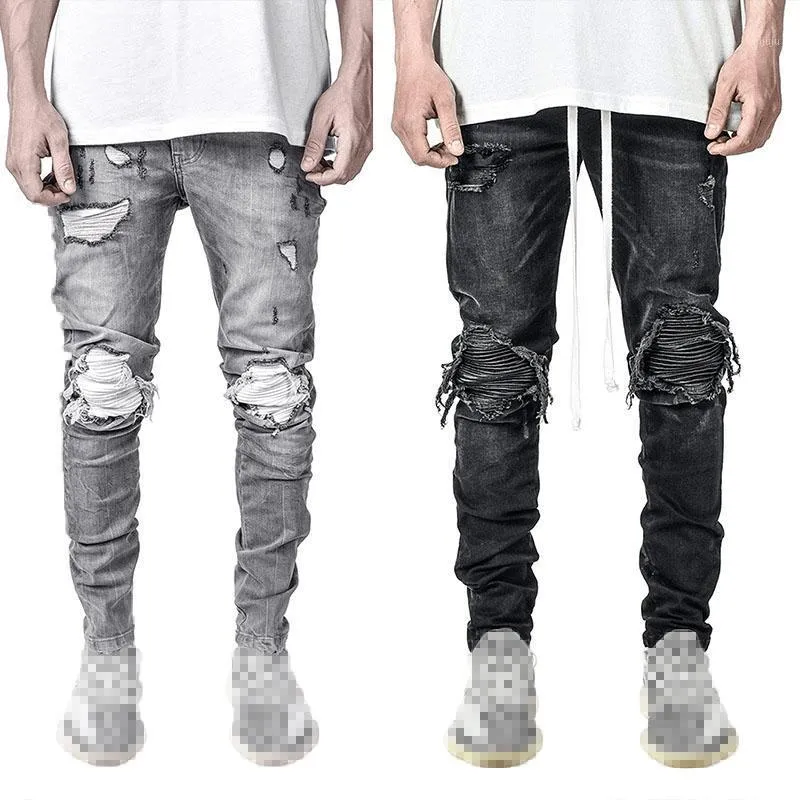 Silver Jeans For Men High Quality Men Stretch Destroyed Jeans
