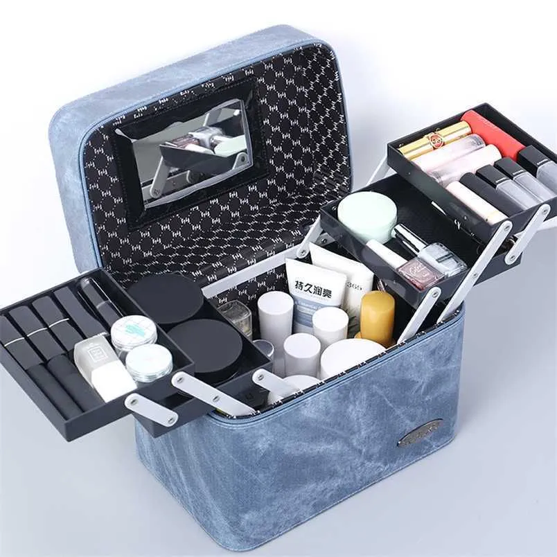 Tasche Make-Up Große Multi-schicht Kapazität Frauen Kosmetik Fall Hohe Qualität PU Leder Weibliche Make-Up Box Schmuck Lagerung 202211