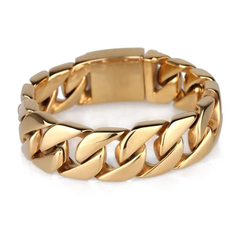 Link Chain Men's Gold 20mm Wide Stainless Steel Bracelet Punk Charm Jewelry Bangle 2022Link