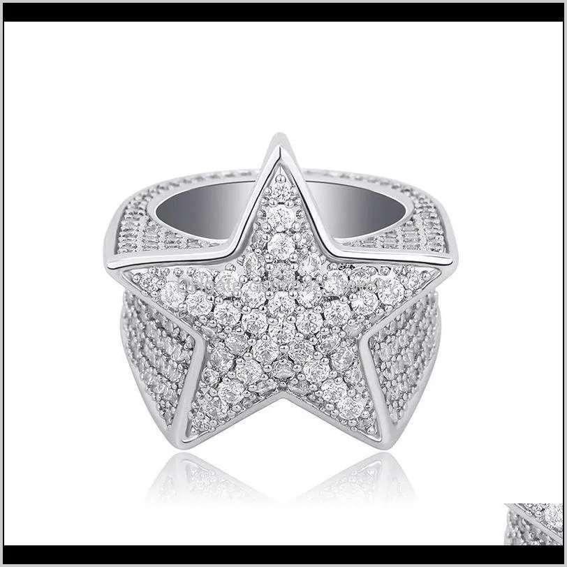 trend brass iced out five point star hip hop ring for men fashion jewelry silver plated micro paved cz ring