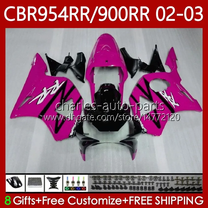 Kit carrosserie pour HONDA CBR954-RR CBR900RR 2002-2003 Carrosserie Rose noir 61No.122 CBR954RR CBR954 CBR900 CBR 900 954 RR CC 900CC 2002 2003 CBR 954RR 900RR 02 03 Carénages