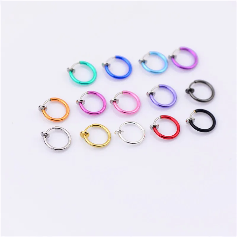 Clip on Ear Fake Hoop Body Nose Lip Ring stud earrings Punk Goth Piercing 13mm Mixed Colors No Piercing Cartilage Septum 659 Q2