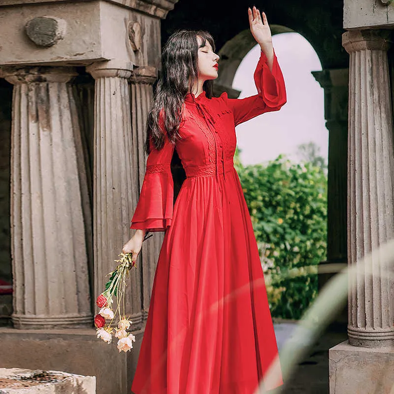 Womens Autumn Red Maxi Dress Mid-Calf Fit and Flare Stand Collar Chiffon with Butterfly Sleeve from Dhgate Basic & Casual Dresses - price 88.5 Womens Autumn Red Maxi Dress Mid-Calf Fit and Flare Stand Collar Chiffon with Butterfly Sleeve from Dhgate Basic & Casual Dresses - price 88.5
