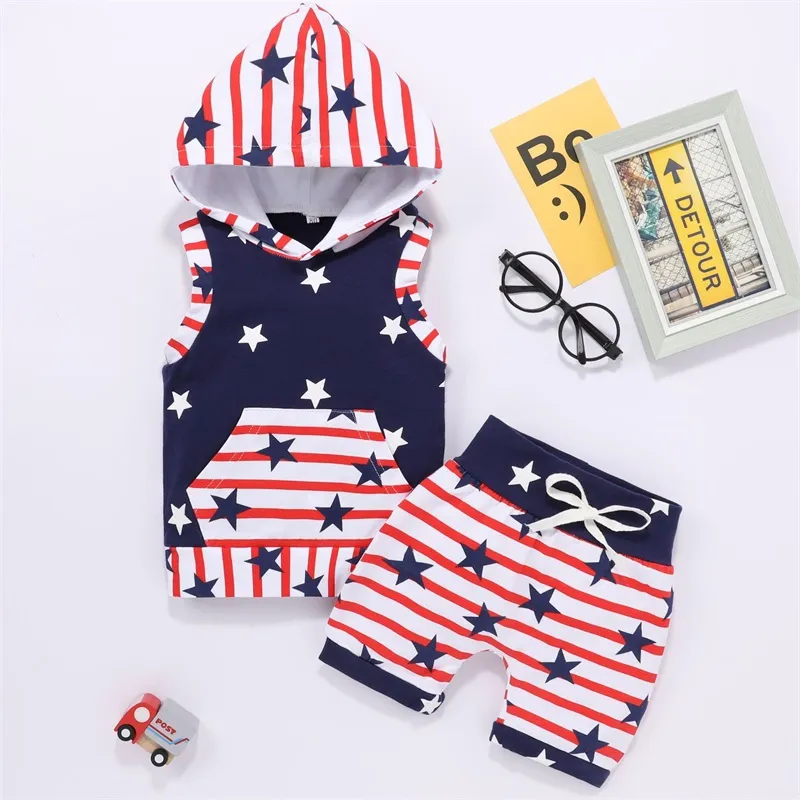 Ropa de diseñador para niños Conjuntos de verano para niños Moda para niños pequeños Baby Boy Boutique Ropa con capucha Set Star Print Shorts Kid Wholesale Out 1872 Y2