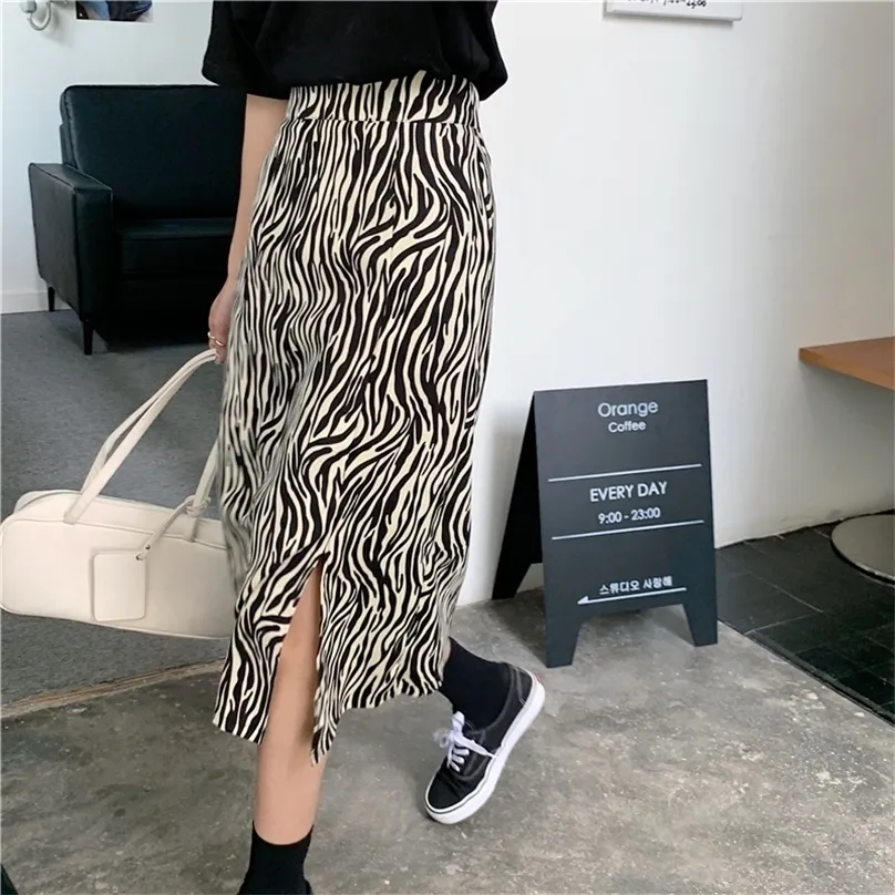 M-4XL Fashion Skirt Zebra Pattern High Waist Thin Split Large Size Wrap Hip A-line Women's 220312