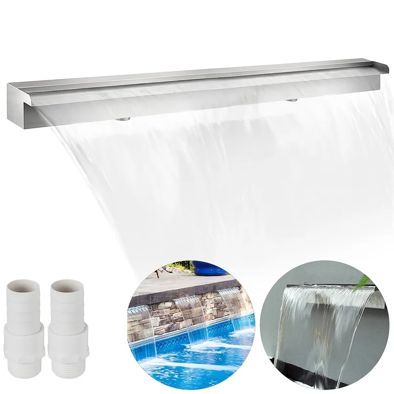 Vevor Cachoeira Piscina fonte de aço inoxidável com conector de tubulação jardim jardim ao ar livre retangular 210903