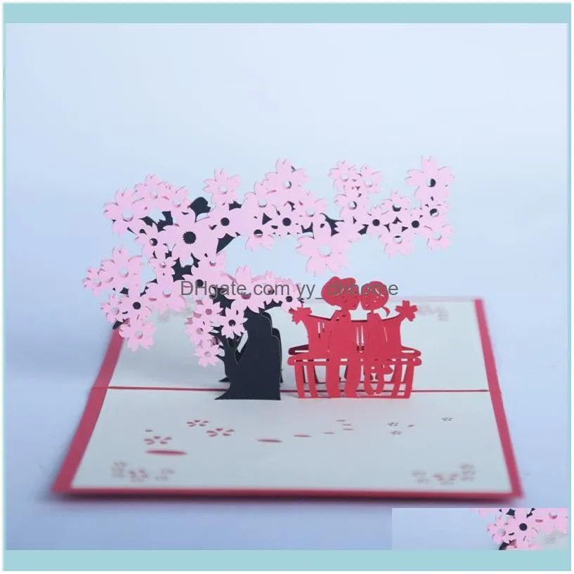 Événement Fête Fête Fournitures Maison Garden3D Découpé Au Laser À La Main Sakura Amant Couple Papier Invitation Cartes De Voeux Carte Postale Anniversaire Val