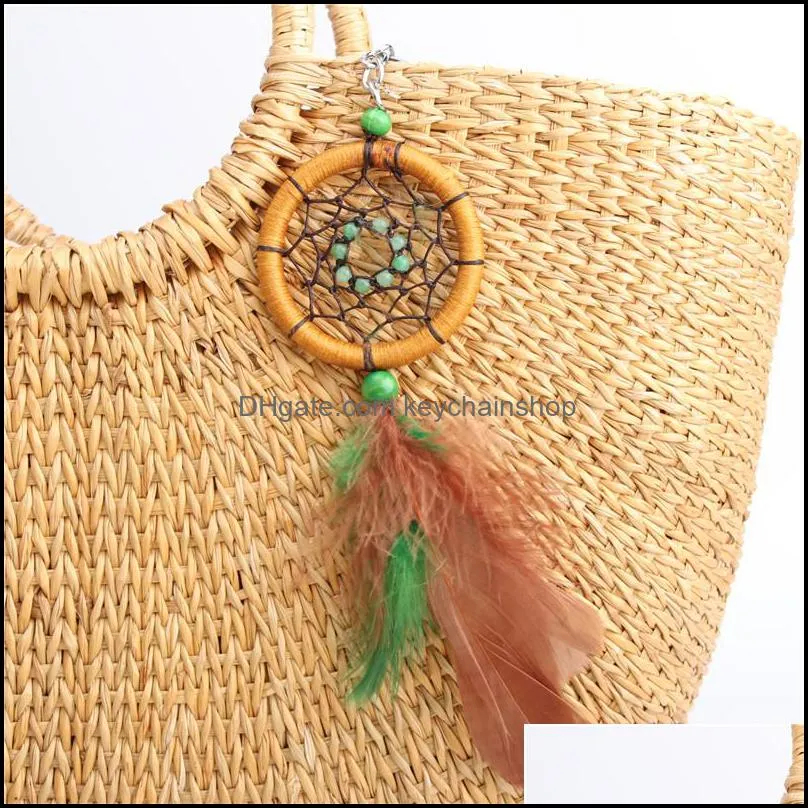 New Ancient Dreamcatcher Keychain With Feather Tassel Dream Catcher KeyChains Feather KeyRing