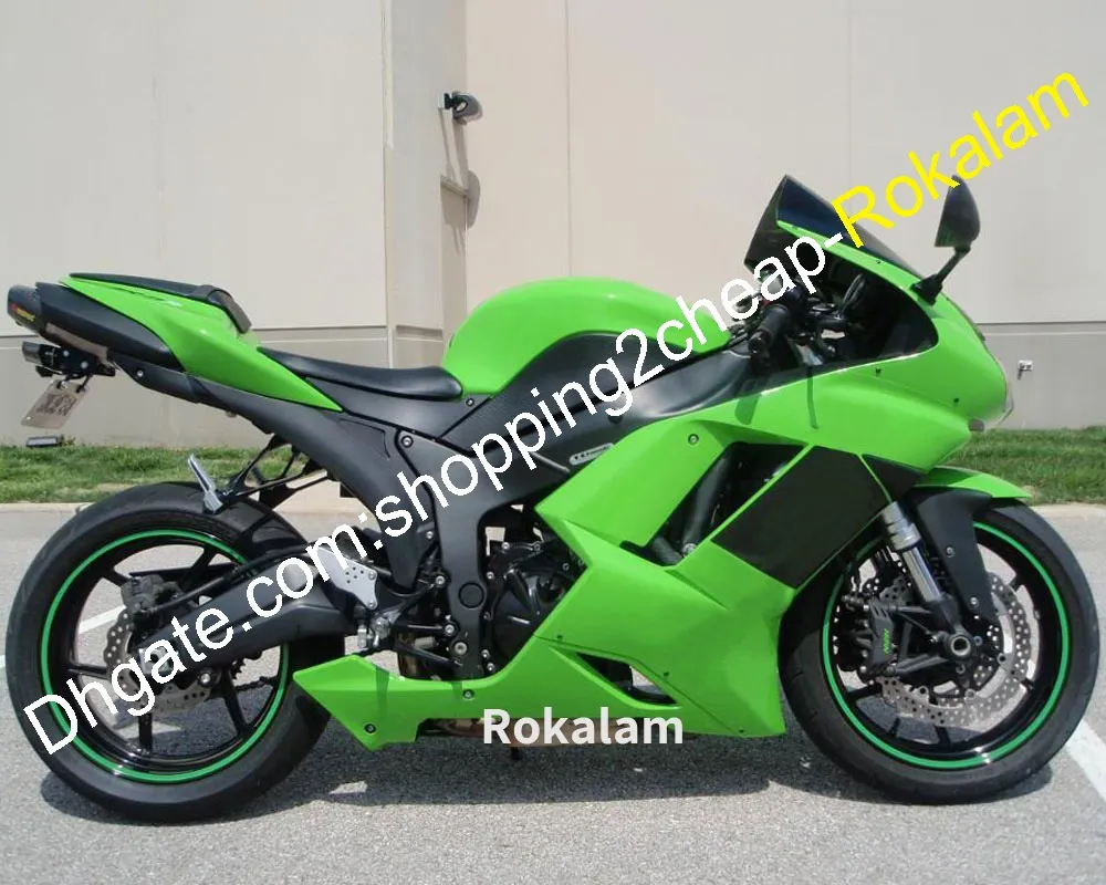 Custom Race Fairings för Kawasaki ZX 6R 07 08 Ninja ZX6R 2007 2008 ZX-6R Green motorcykel karosseri delar passform (formsprutning)