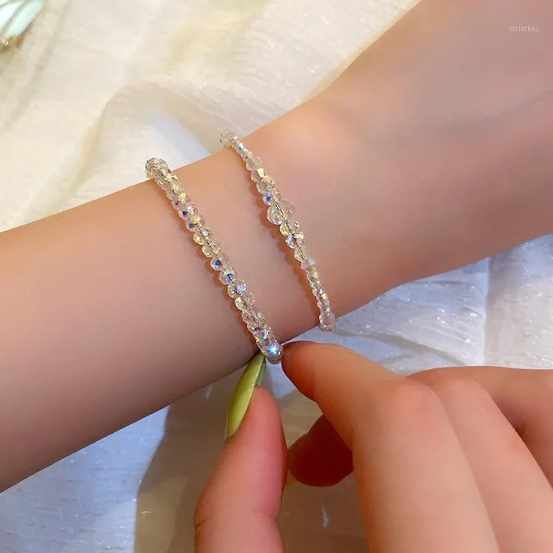 Bracelet 2 pièces/ensemble perles de cristal colorées douce lumière luxe Simple Bracelets frais pour femme dame bijoux