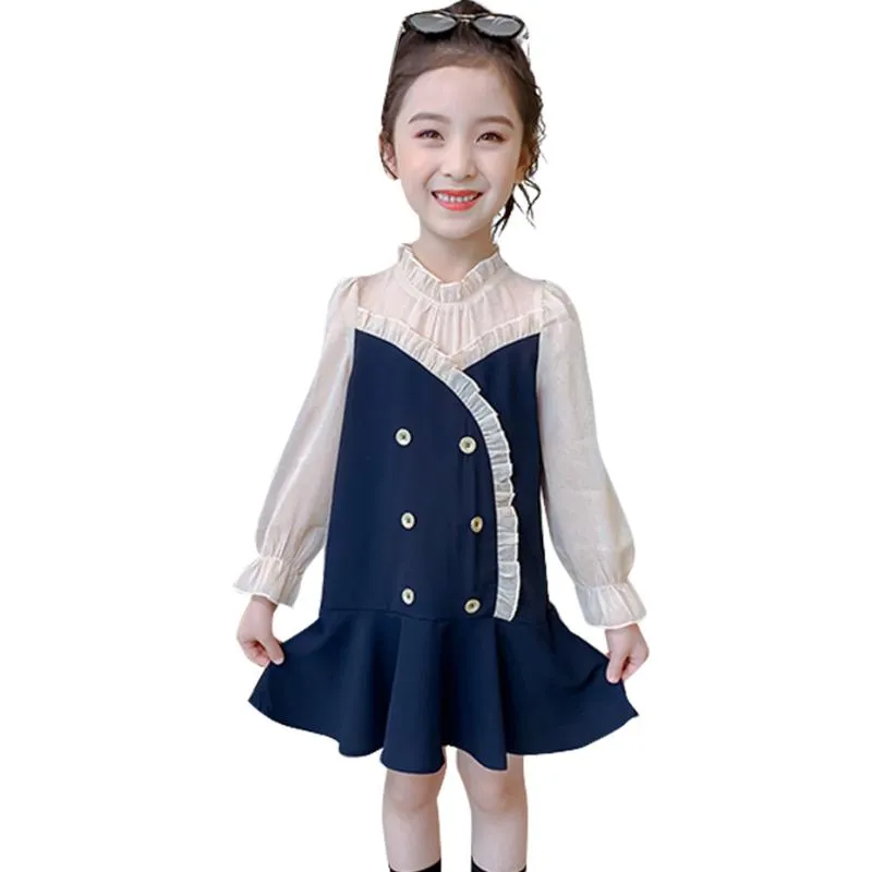 소녀의 드레스 십 대 소녀 드레스 패치 워크 소녀 긴 소매 키즈 가을 겨울 학교 옷