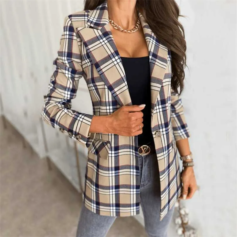 Mulheres Blazer Casual Manga Longa Jaquetas Slim Blazers Outono Office Terno Listrado Casaco Cardigan Femme Casacos 211006