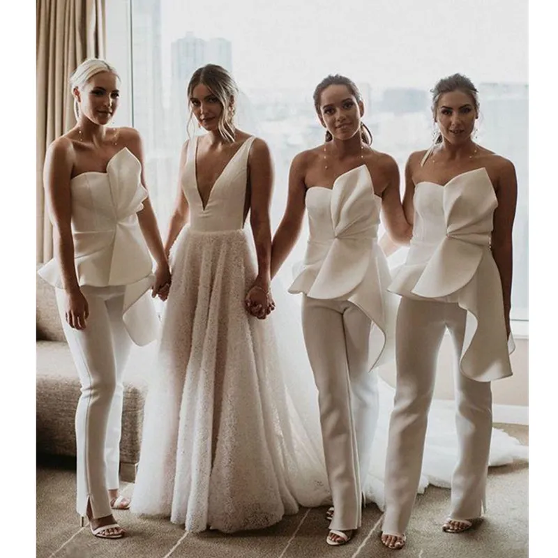 Modest Strapless Beach Bridesmaid Jumpsuit With Peplum Ruffles And Backless Design Perfect For Outdoor Garden And Junior Pant Suit Style 328 328 From Toysmall666 78.43 DHgate.Com