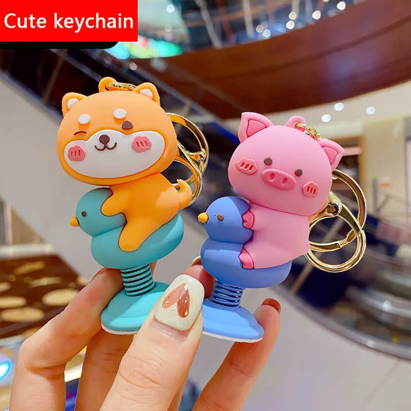 New Fashion Cute Animal Shake Leather Bag Car Keychain Plastic Soft Rubber Doll Pendant Key Holder Ring Accessories Jewelry Gift G1019