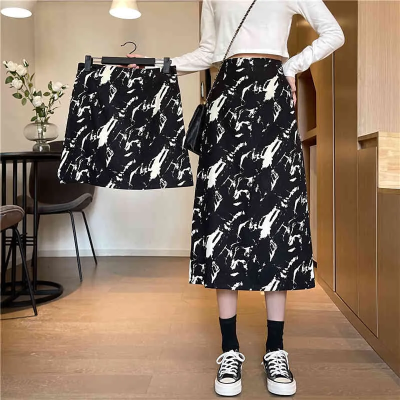 High Waist Causal Loose Black 2 Styles Vintage All Match S-l Summer College Wind Women Skirts 210522