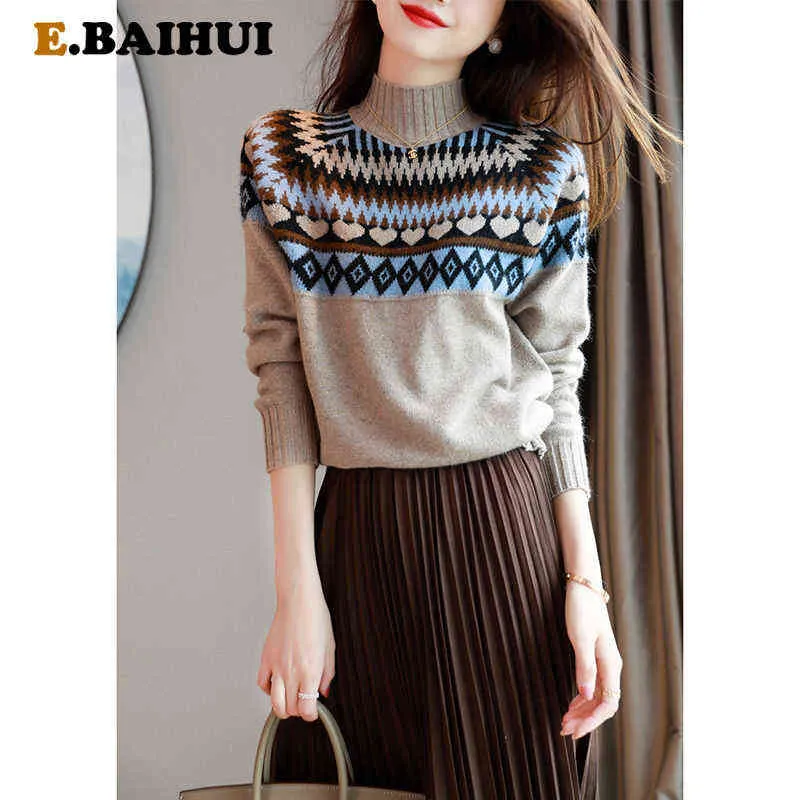 Ebaaihui nuevas mujeres otoño manga larga suéter suelta Moda patchwork Mockneck suéter Invierno jersey sexy top top jumper Y1110