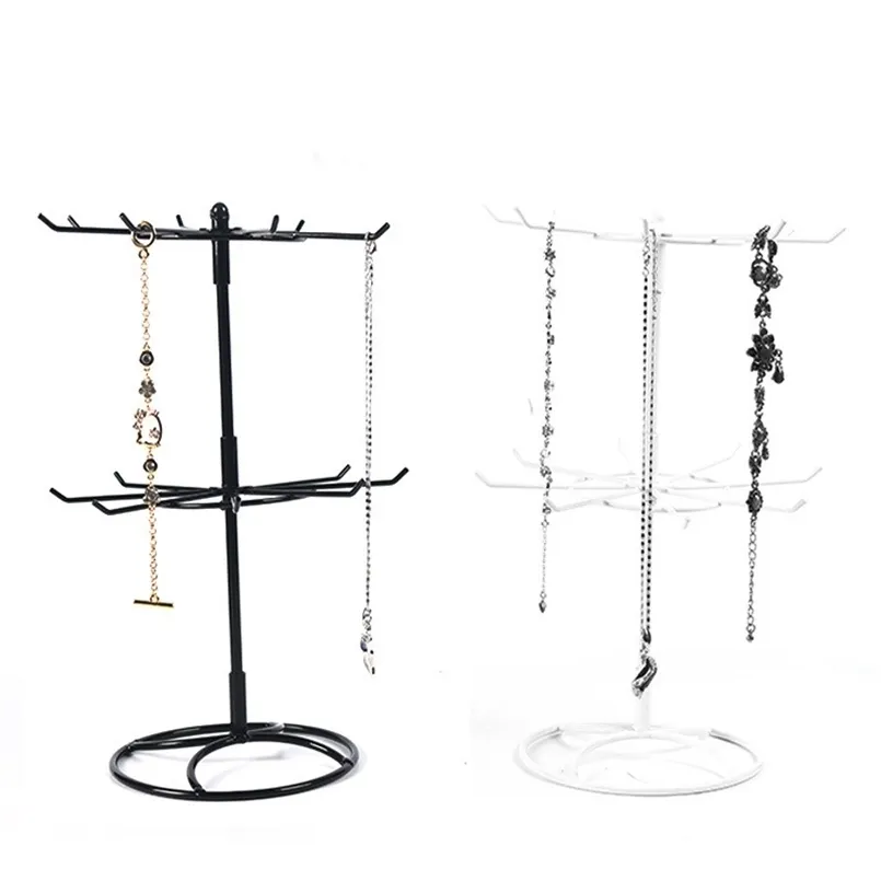 Durable 2-Tier Rotary Jewelry Stand Rack Earrings Necklace Ring Display Organizer Holder Detachable rotating jewelry rack 211112