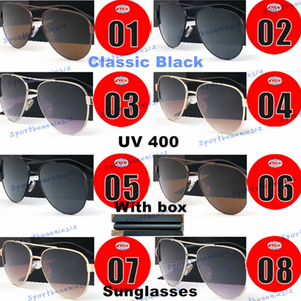 Lunettes de soleil classiques de styliste, monture en métal, lentille pilote, protection de haute qualité pour hommes et femmes, UV400, marque de lunettes de soleil de conduite avec étuis originaux