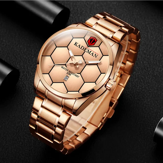 Kademan Brand High Definition Luminous Mens Watch Quartz Calender Watches Leisure Simple Football Texture Masculine Wristwatches1540