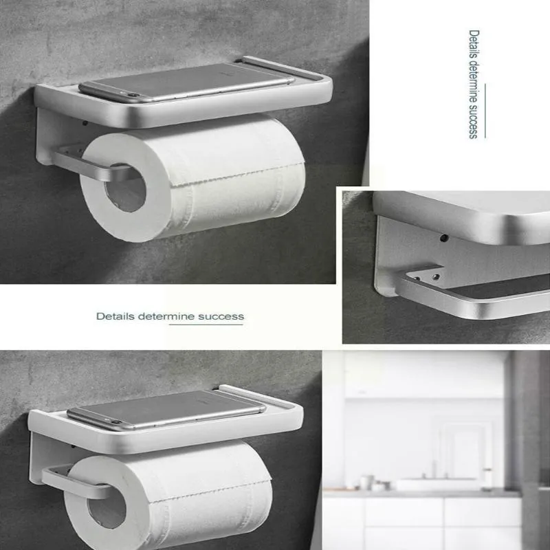 Soportes de papel higiénico, soporte de aluminio espacial negro mate, juego de baño autoadhesivo, Hardware sin perforaciones, móvil H9M9