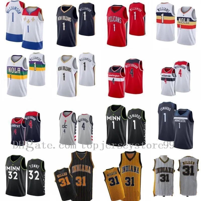 2021 Hombres Zion 1 Williamson Russell 4 Westbrook Anthony Edwards Karl-Anthony 32 Ciudades Reggie 31 Miller Baloncesto Jersey Camiseta Tamaño S-2XL