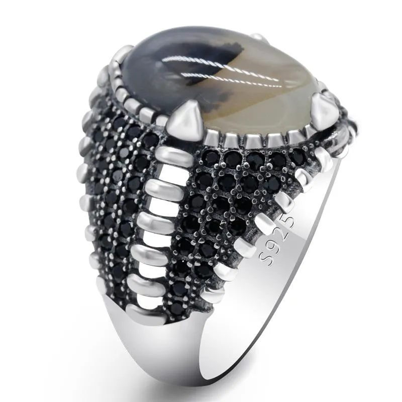 Sterling zilveren ring voor mannen natuurlijke onyx steen sieraden mode vintage cadeau AQEQ Mens accessoires ringen Turkse stijl cluster