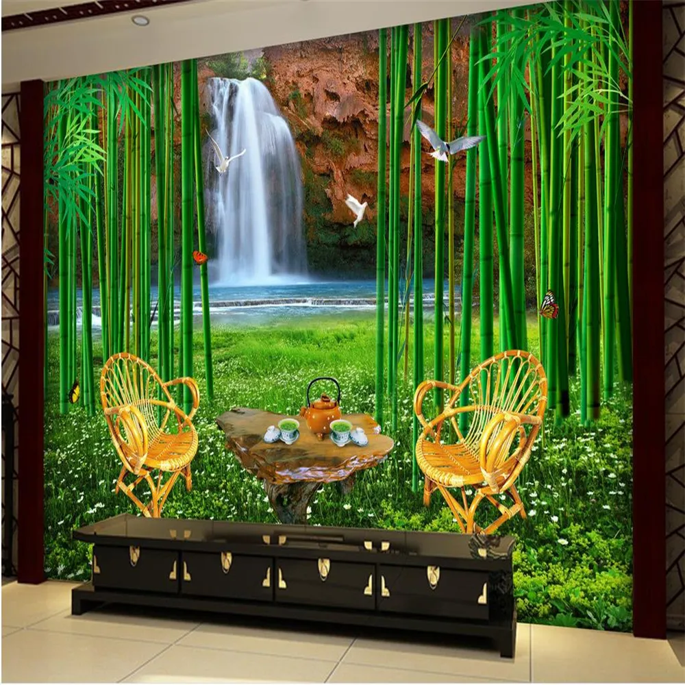 Fonds d'écran de bambou de la forêt verte personnalisée Beaux paysages Fonds d'écran 3D Modern Wallpaper Designs