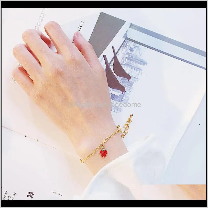 Cute Baby Girl Strawberry and Round Cubic Zirconia Chains Bracelets charms Friend Gift Stainless Steel Collier Bangles Mujer