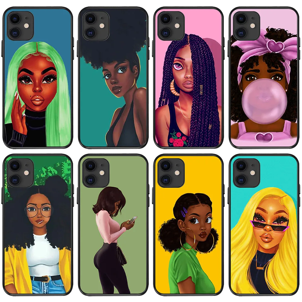 Projektant mody Przypadki do telefonu dla iPhone 13 Mini 12 11 Pro Max XR XS 7/8 plus Luksusowa ochrona Shell All-inclusiveCellphone Cover Black Girl Case