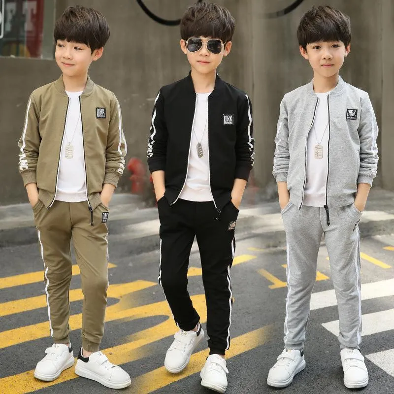 Комплекты одежды Slim Spring Scape Boys Boys Suits Пальто + брюки 2 шт. / Набор Дети Куртка Подросток Повседневная Спорт Хлопок Косгузм Высокое Качество