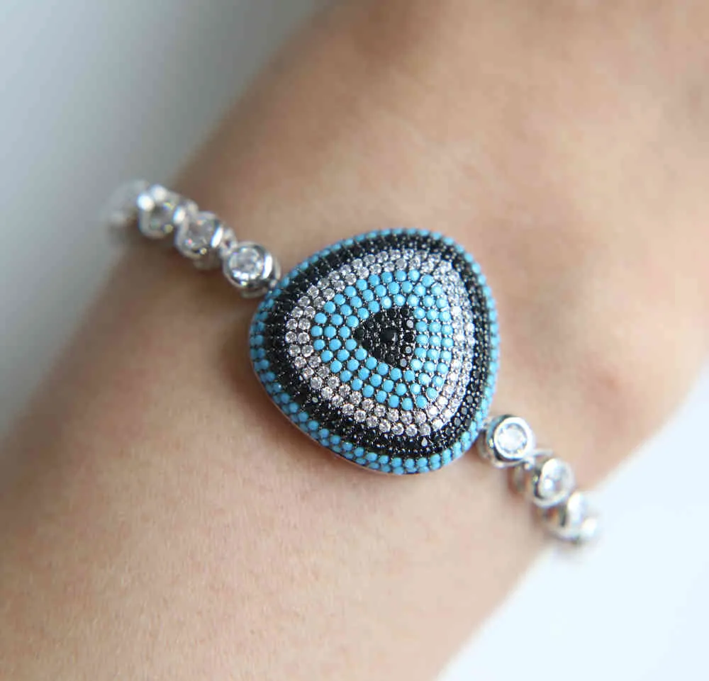 Top Quality Blue Evil Eye cubic zirconia Bracelets for fashion luxury turkish Women Bracelet Pulseira Jewelry Bijoux