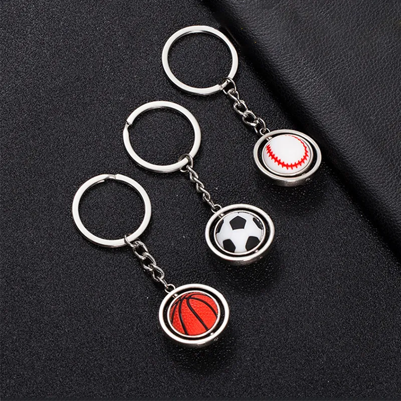 Keychain 3D Sport Obrotowy Koszykówka Piłka nożna Piłka nożna Baseball Klucz Pierścień Moda Urodziny Prezenty Akcesoria Dla Mężczyzn