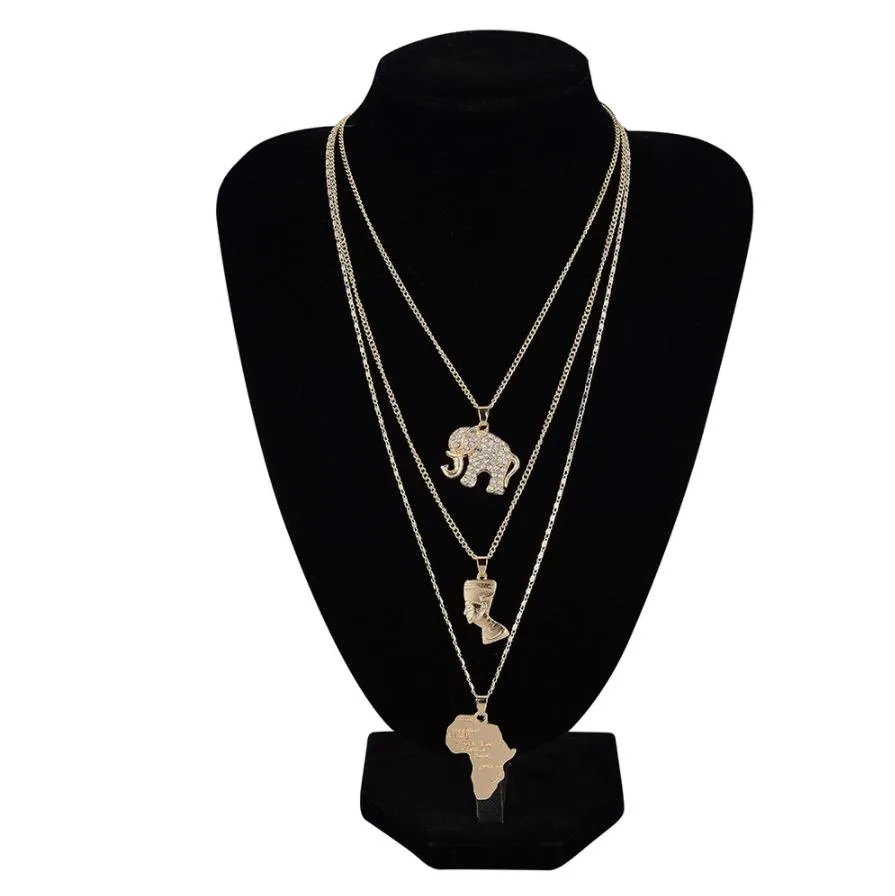 S1582 Hot Fashion Jewelry Multi-layer Necklace Metallic Elephant Egyptian Pharaoh Yan Heart Africa