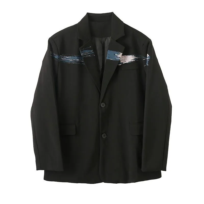 IDEFB / Męska nosić jesień zima druk duży rozmiar czarny blazery moda pojedyncza breasted All-pasuje luźny garnitur dla mężczyzn 9Y4050 210524