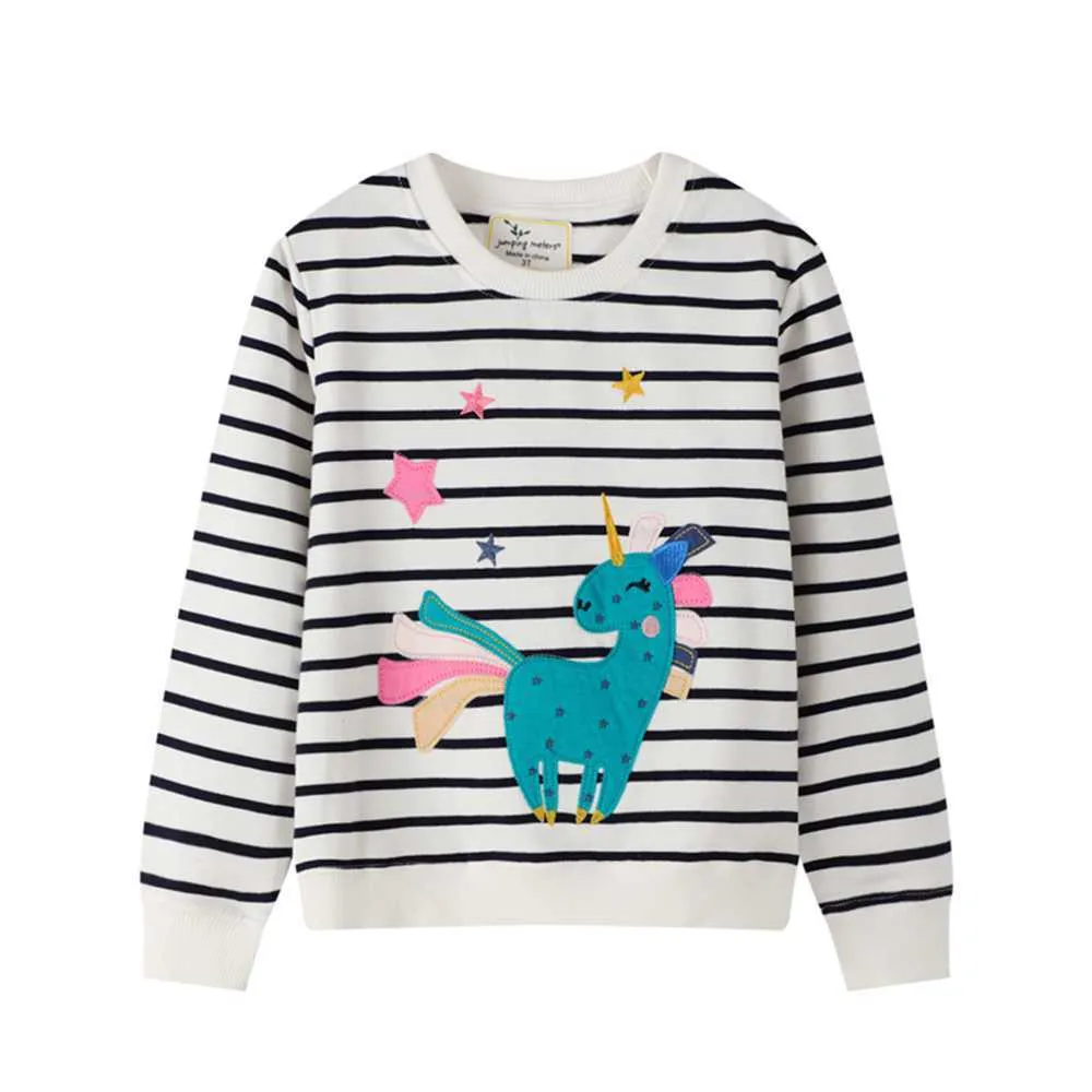 ジャンプメーター長袖の女の子綿のスウェットのための冬の秋の赤ちゃんの販売ユニコーンアップリケファッションシャツ210529